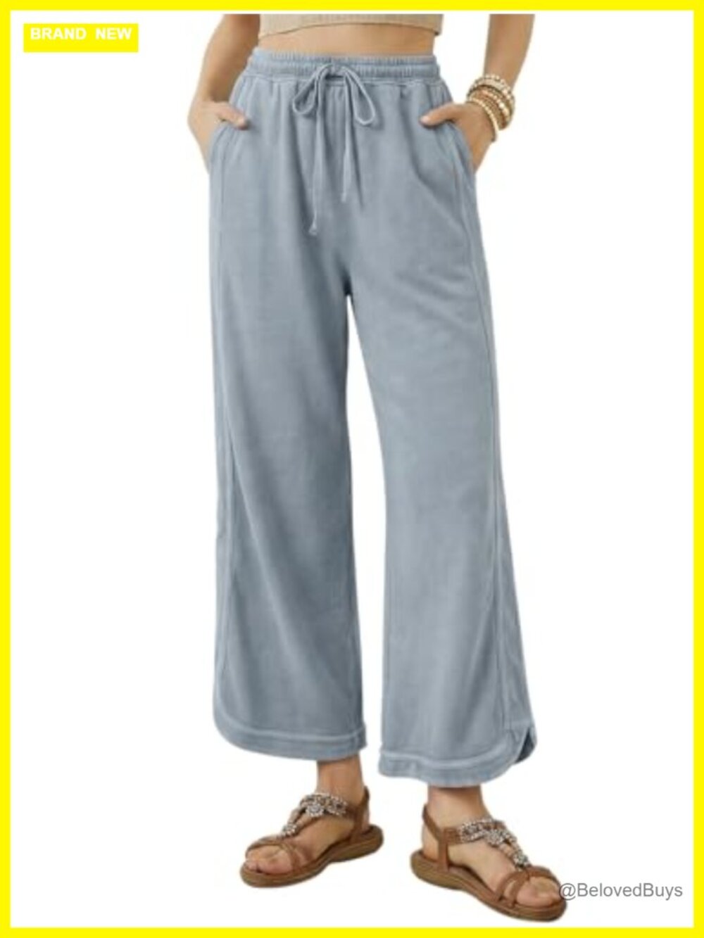 100% Cotton Wide Leg Cropped Drawstring Lounge Pants